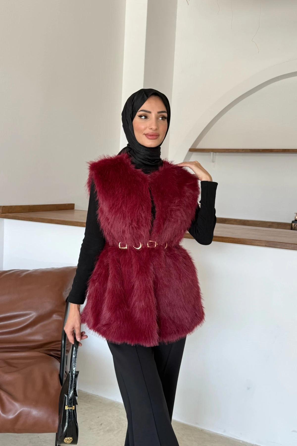 Sis Premium Kürk Yelek | Bordo