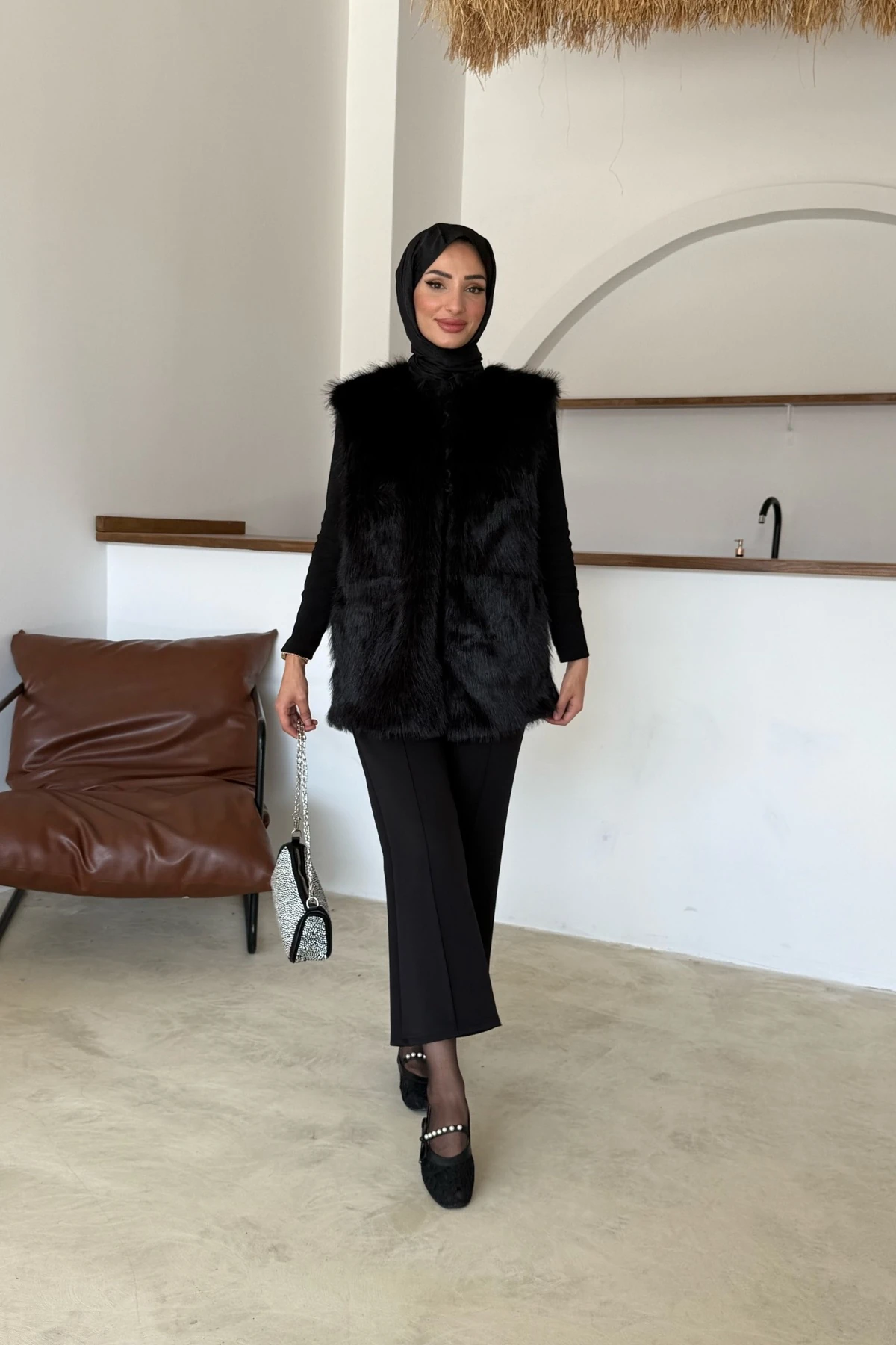 Sis Premium Kürk Yelek | Siyah