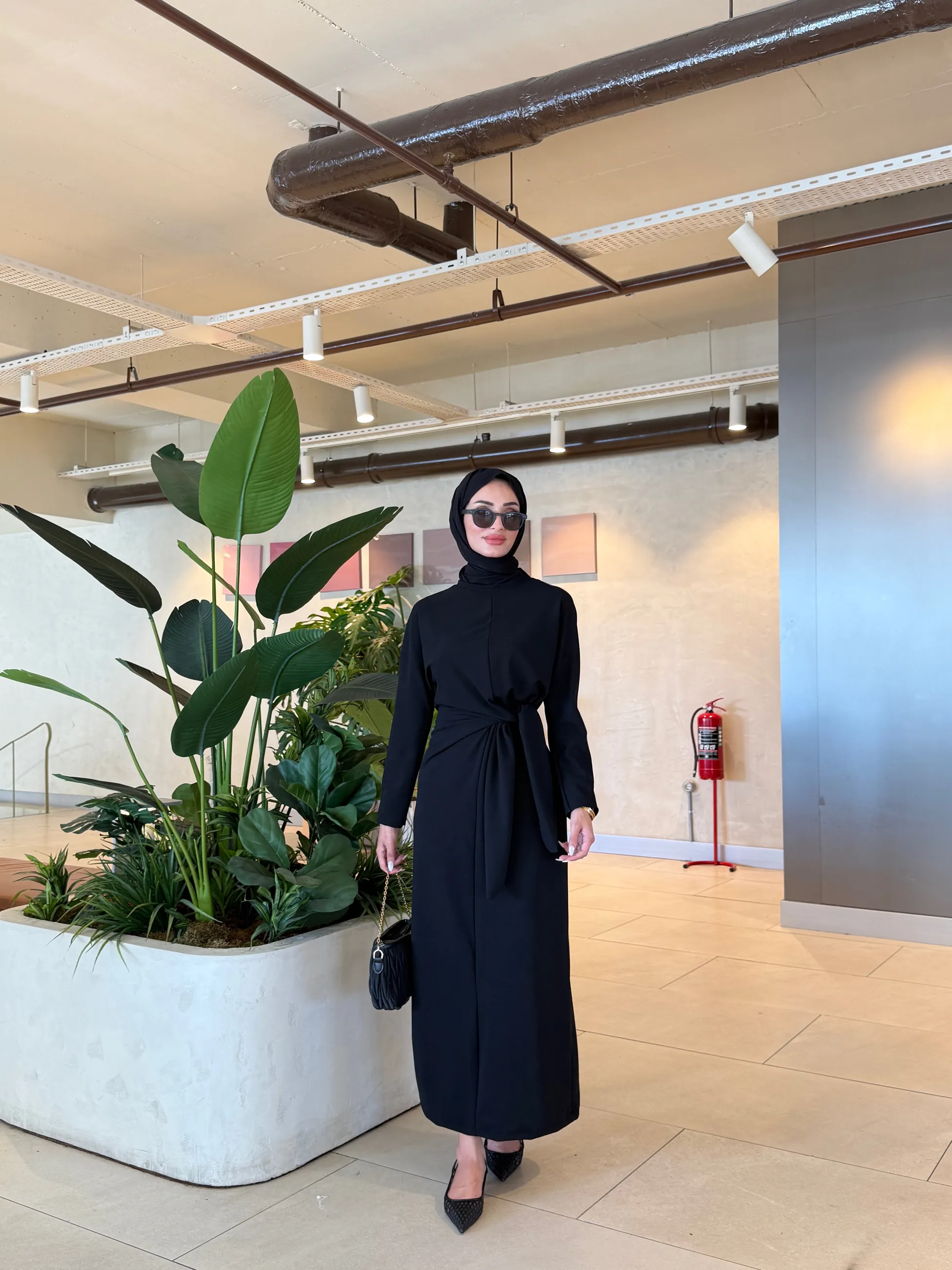 Linya Krep Elbise | Siyah