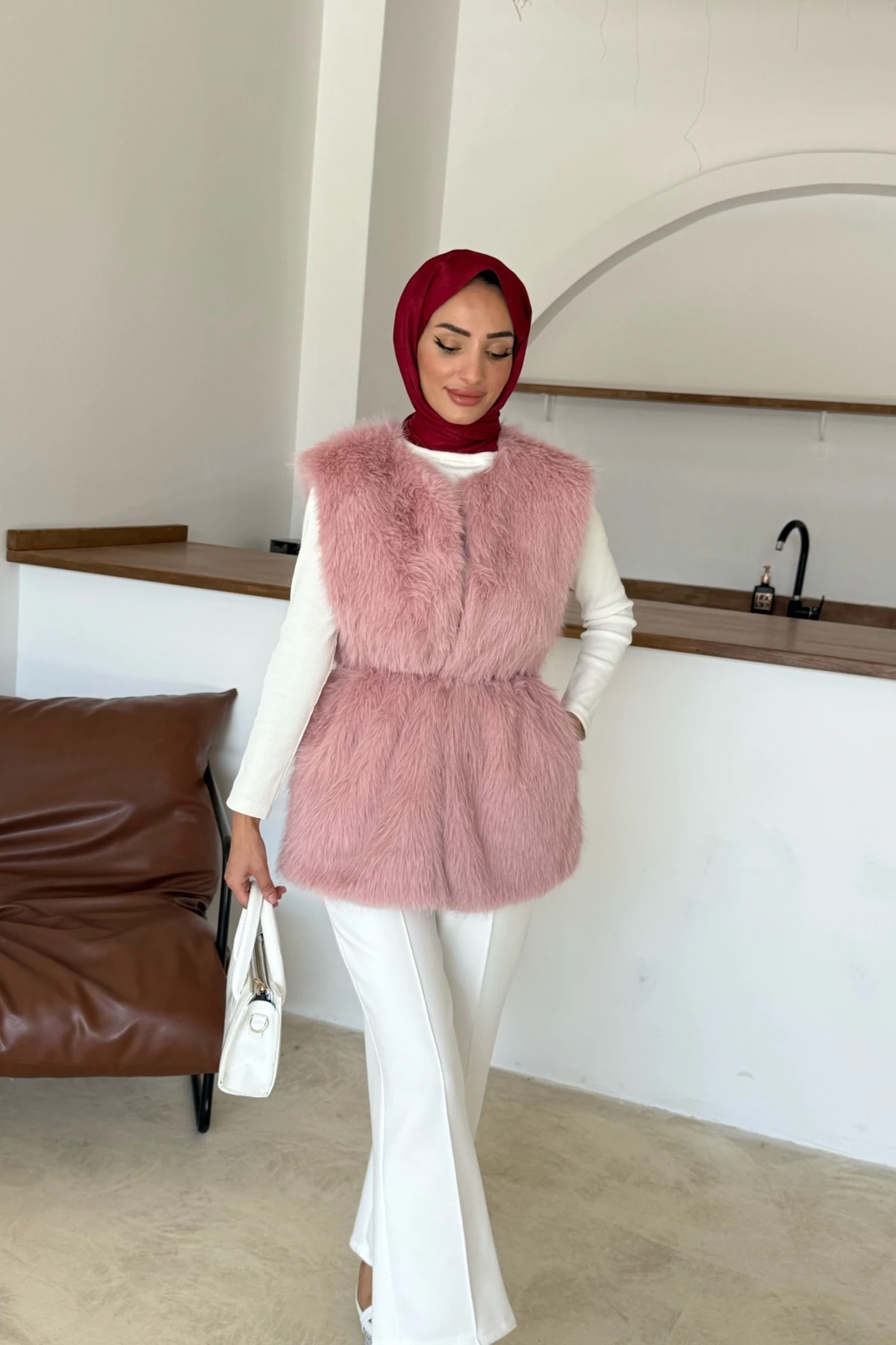 Sis Premim Kürk Yelek | Pembe