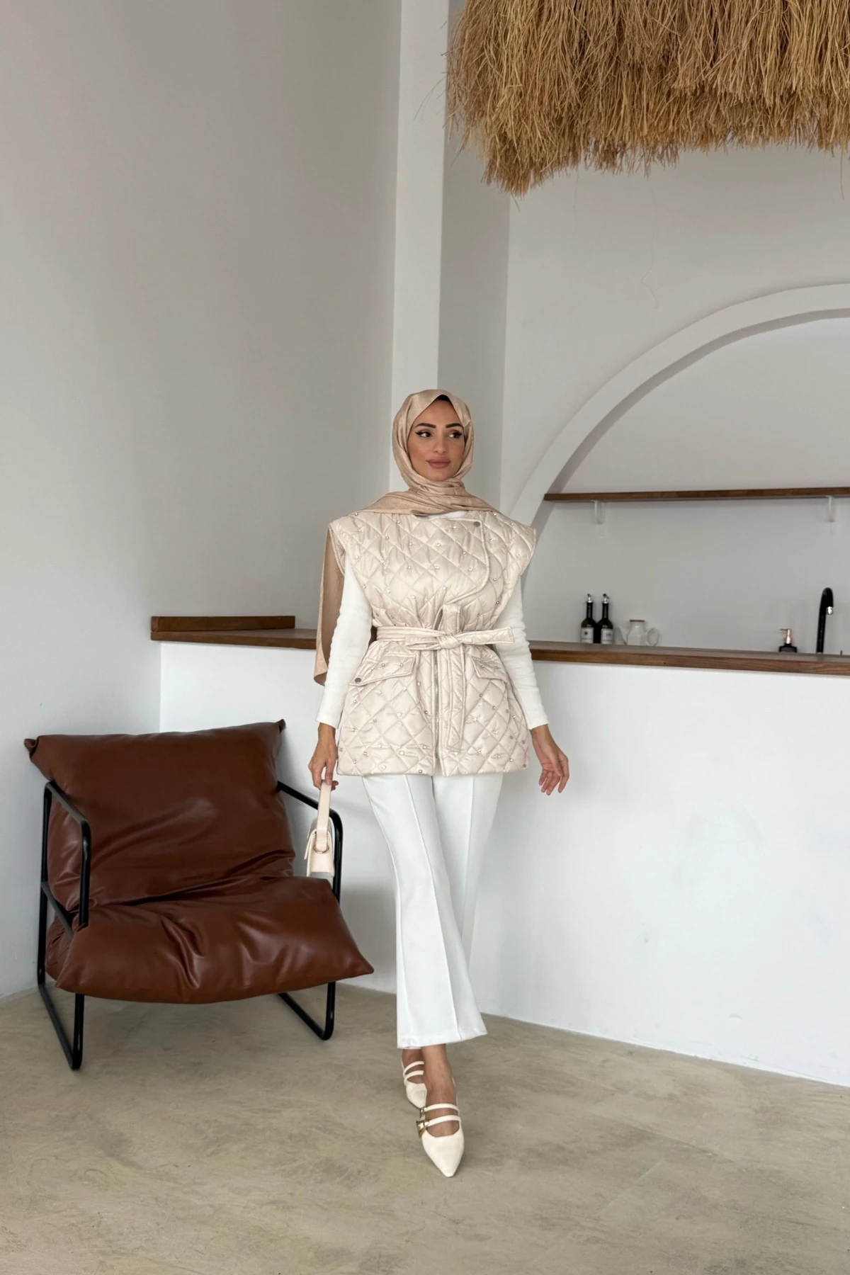Asude Taşlı Yelek | Krem