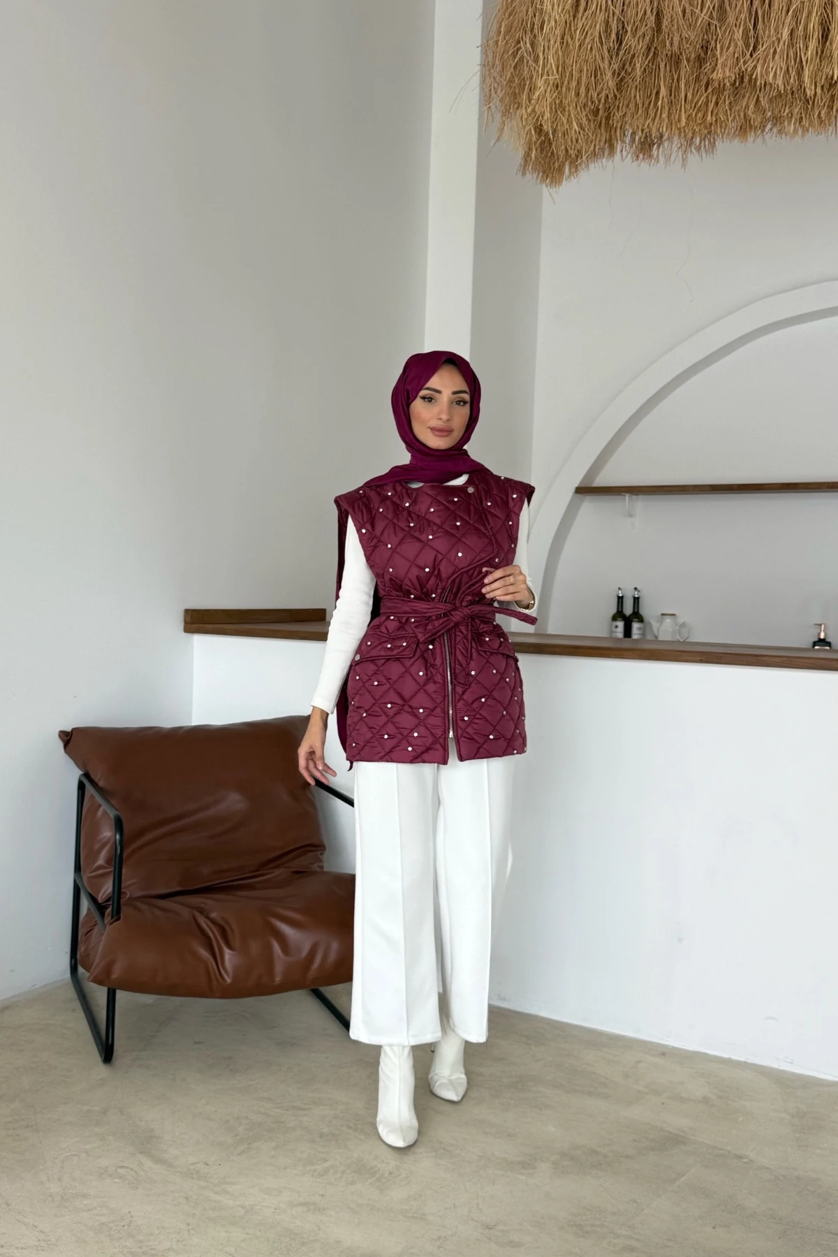 Asude Taşlı Yelek | Mürdüm